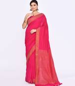 Women's rani pink embellished sequinned cotton saree