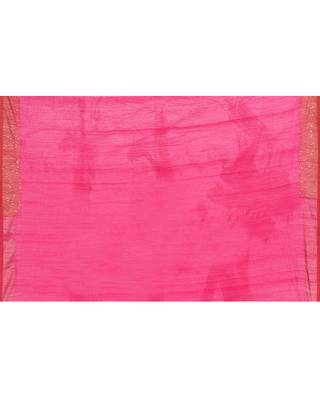 Women's rani pink embellished sequinned cotton saree 5