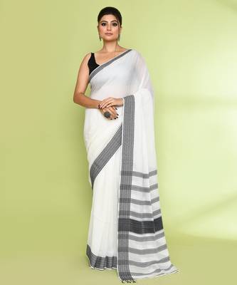 Women's white embellished cotton saree 1