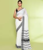 Women's white embellished cotton saree