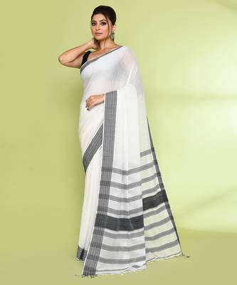 Women's white embellished cotton saree 2
