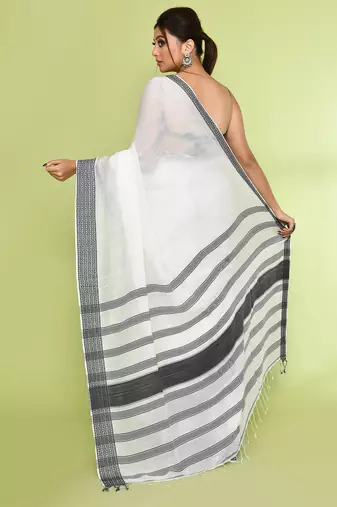 Women's white embellished cotton saree