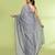 Women's silver grey embellished sequinned cotton saree