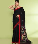 women's black embellished matka silk blend jamdani saree