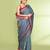 women's blue grey embellished matka silk blend jamdani saree