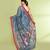 women's blue grey embellished matka silk blend jamdani saree