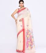 women's off white embellished matka silk blend jamdani saree
