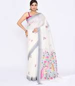 women's off white embellished matka silk blend jamdani saree