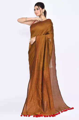 Women's bronze embellished sequinned cotton saree