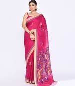 women's rani pink embellished matka silk blend jamdani saree