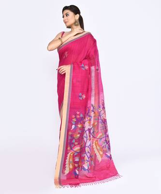 women's rani pink embellished matka silk blend jamdani saree 2