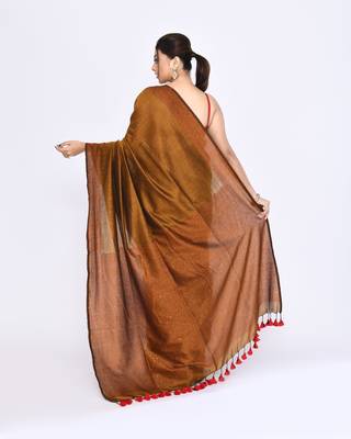 Women's bronze embellished sequinned cotton saree 4