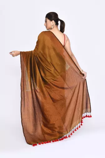 Women's bronze embellished sequinned cotton saree