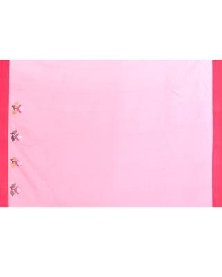 women's pink embellished silk blend jamdani saree 5