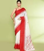 women's off white embellished matka silk blend jamdani saree