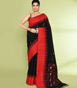 women's black embellished matka silk blend jamdani saree