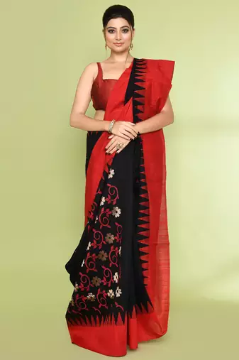 women's black embellished matka silk blend jamdani saree