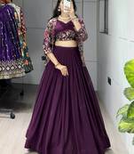 Wine Color Plain Foil Work Heavy Gorgette  Lehenga Fully Stitched Blouse & Koti - Full Stitched free Size