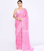 Women's pink embellished cotton blend jamdani saree