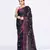Women's navy blue embellished cotton blend jamdani saree