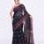 Women's navy blue embellished cotton blend jamdani saree