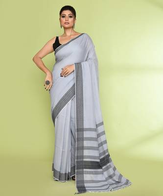 Women's pearl embellished cotton saree 1