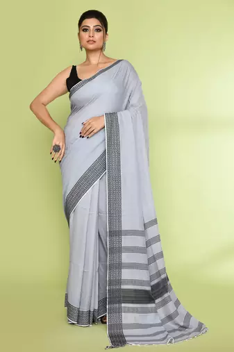 Women's pearl embellished cotton saree