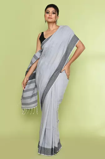 Women's pearl embellished cotton saree