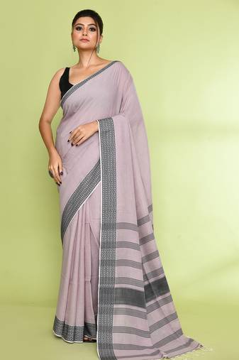 Women's alabaster embellished sequinned cotton saree