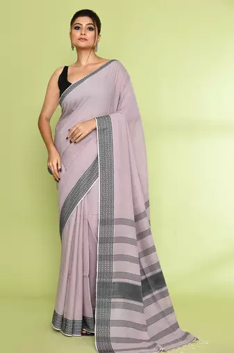 Women's alabaster embellished sequinned cotton saree