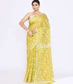Women's straw embellished cotton blend jamdani saree