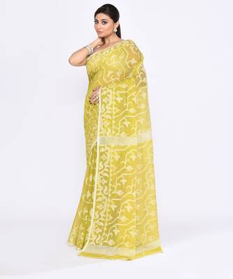 Women's straw embellished cotton blend jamdani saree 2