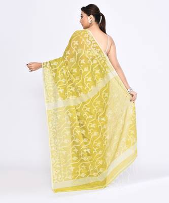 Women's straw embellished cotton blend jamdani saree 3