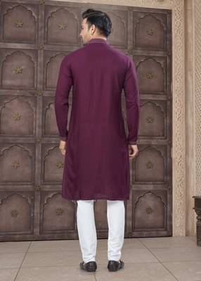 Wine colour pure cotton with embroidery and pintex work kurta pajama mens wear 2
