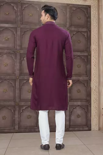 Wine colour pure cotton with embroidery and pintex work kurta pajama mens wear