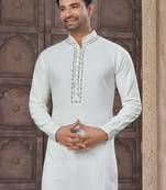 White colour pure cotton with embroidery and pintex work kurta pajama mens wear