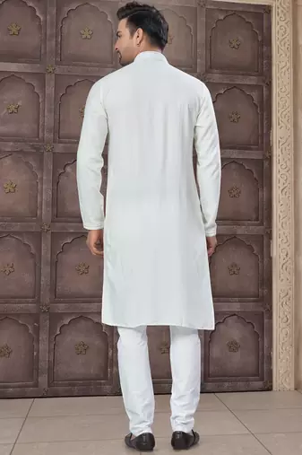 White colour pure cotton with embroidery and pintex work kurta pajama mens wear