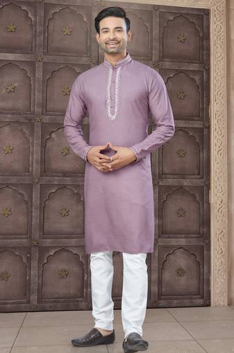 Pink colour pure cotton with embroidery and pintex work kurta pajama mens wear