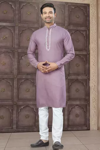 Pink colour pure cotton with embroidery and pintex work kurta pajama mens wear