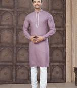 Pink colour pure cotton with embroidery and pintex work kurta pajama mens wear