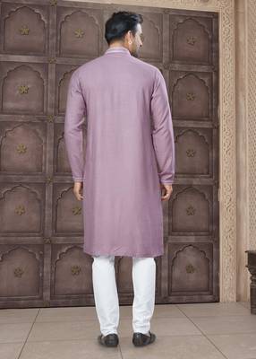 Pink colour pure cotton with embroidery and pintex work kurta pajama mens wear 2