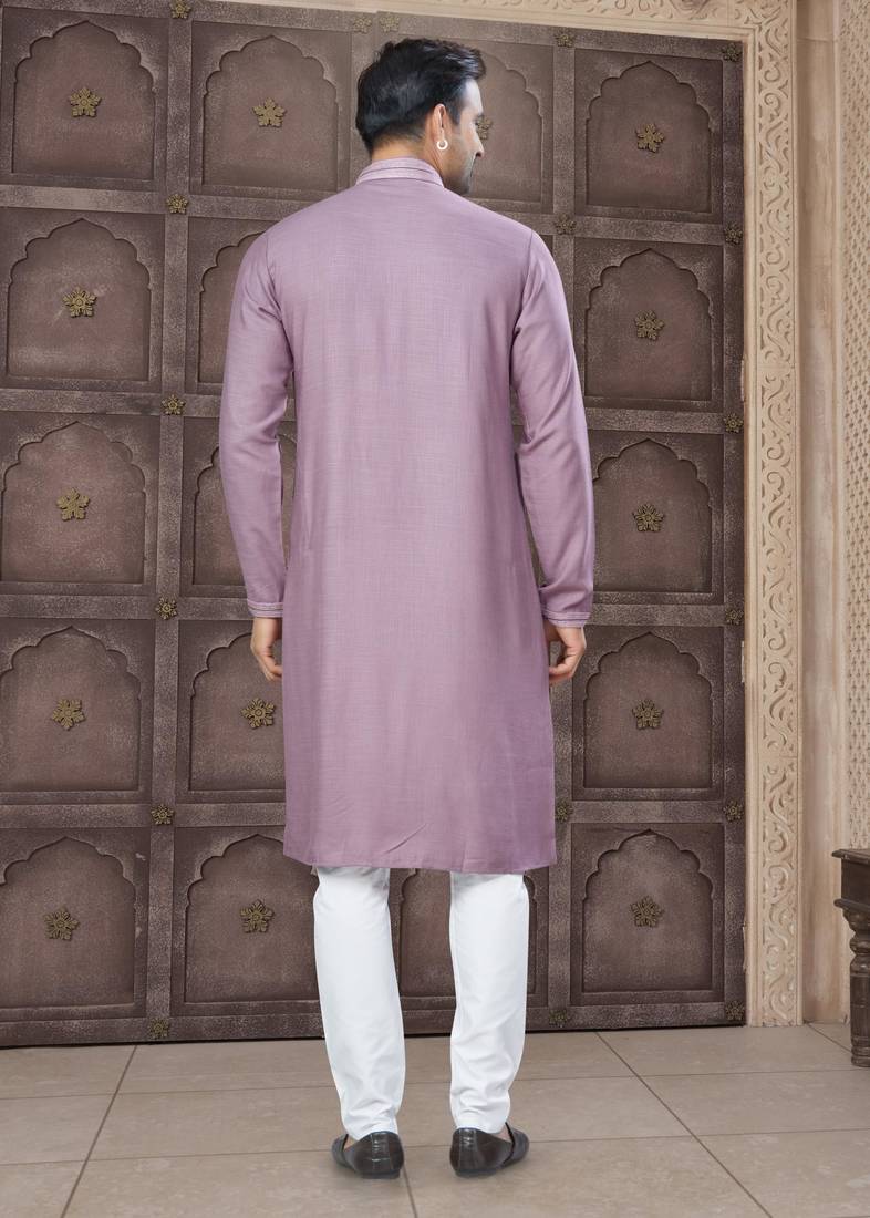 Pink colour pure cotton with embroidery and pintex work kurta pajama mens wear