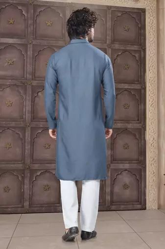 Grey colour pure cotton with embroidery and pintex work kurta pajama mens wear