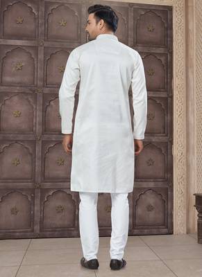 White colour pure cotton with embroidery and pintex work kurta pajama mens wear 2