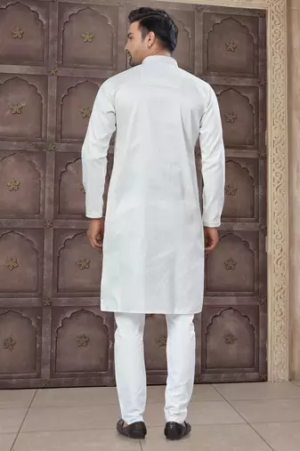 White colour pure cotton with embroidery and pintex work kurta pajama mens wear