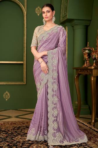 onion colour georgette silk blend saree with tussar silk blend blouse 