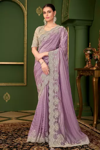 onion colour georgette silk blend saree with tussar silk blend blouse 
