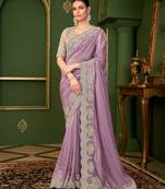 onion colour georgette silk blend saree with tussar silk blend blouse 