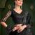 jet black satin georgette saree with satin work blouse 