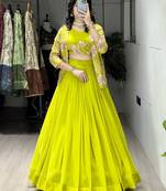 Parrot Color Plain Foil Work Heavy Gorgette  Lehenga Fully Stitched Blouse & Koti